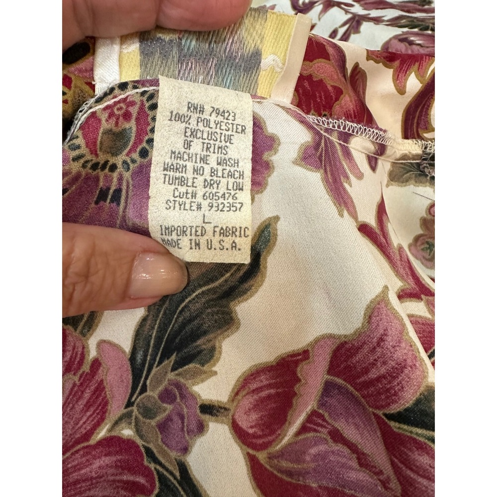 Dentelle Vintage Floral Maxi Robe Satin Wrap Long Kimono Made in USA Large - Picture 5 of 10